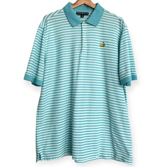 Masters Collection Pima Cotton Teal and White Striped Embroidered Polo Men's L - Picture 1 of 9